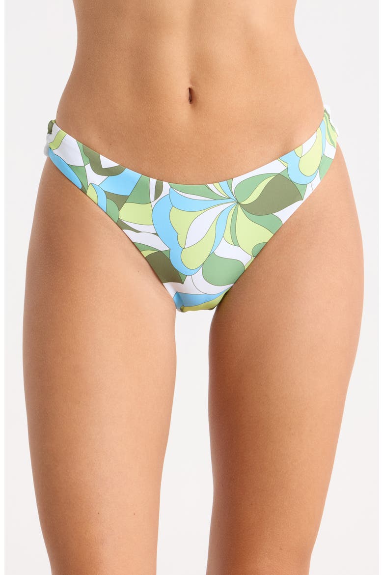 Surf Break Shirred Hipster Cheeky Bikini Bottoms, Main, color, GREEN TROPICS