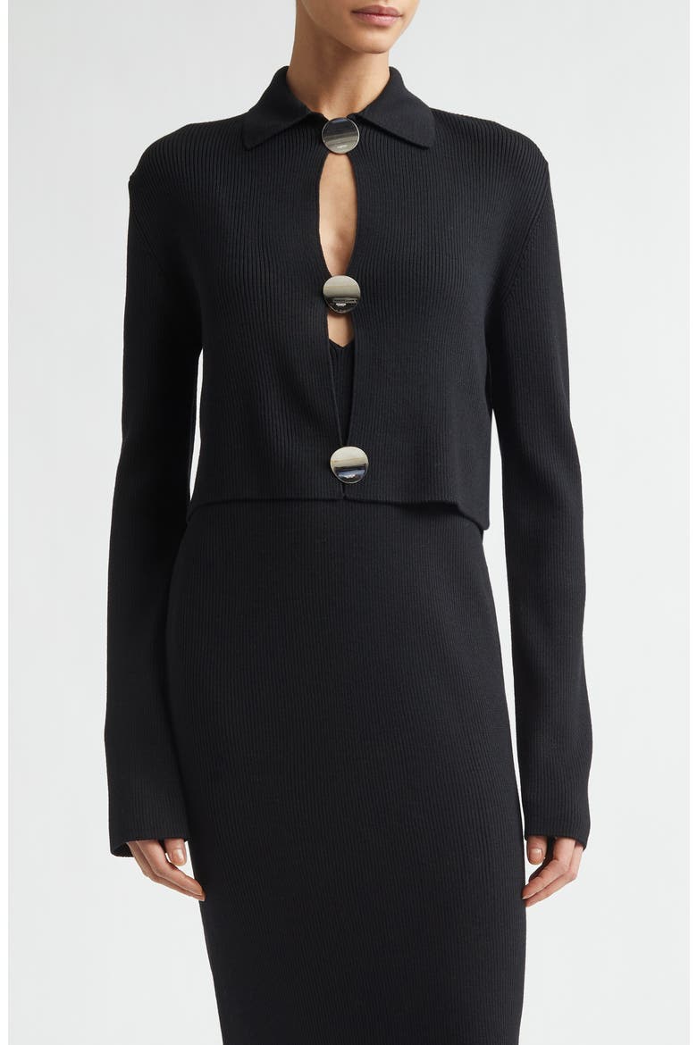 Virgin Wool Rib Polo Cardigan, Main, color, BLACK