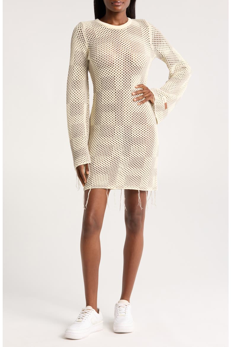 Long Sleeve Openwork Mini Sweater Dress, Main, color, STONE