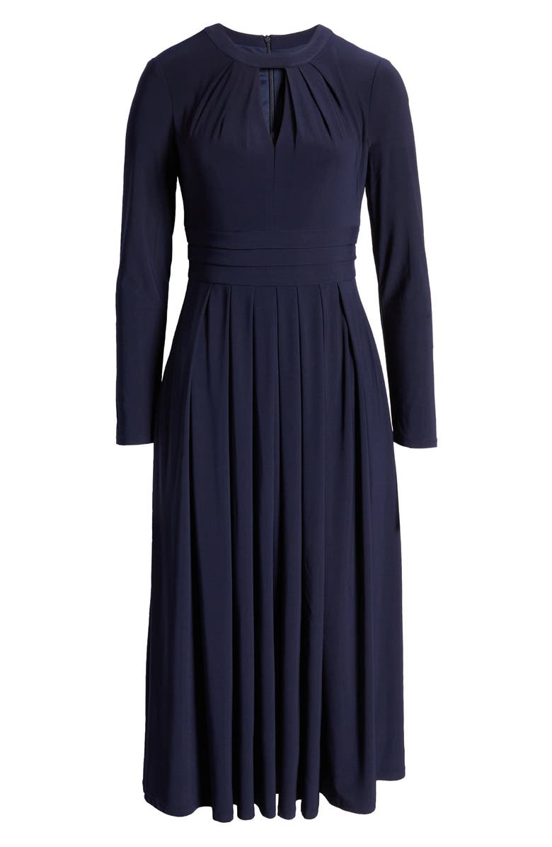 Harper Rose Pleated Keyhole Long Sleeve Fit & Flare Dress, Alternate, color, 