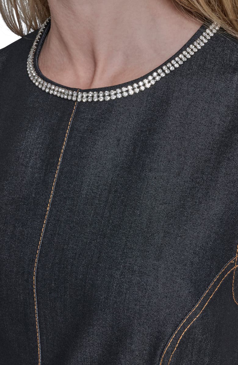 BCBG Crystal Embellished Neck Denim, Alternate, color, Denim