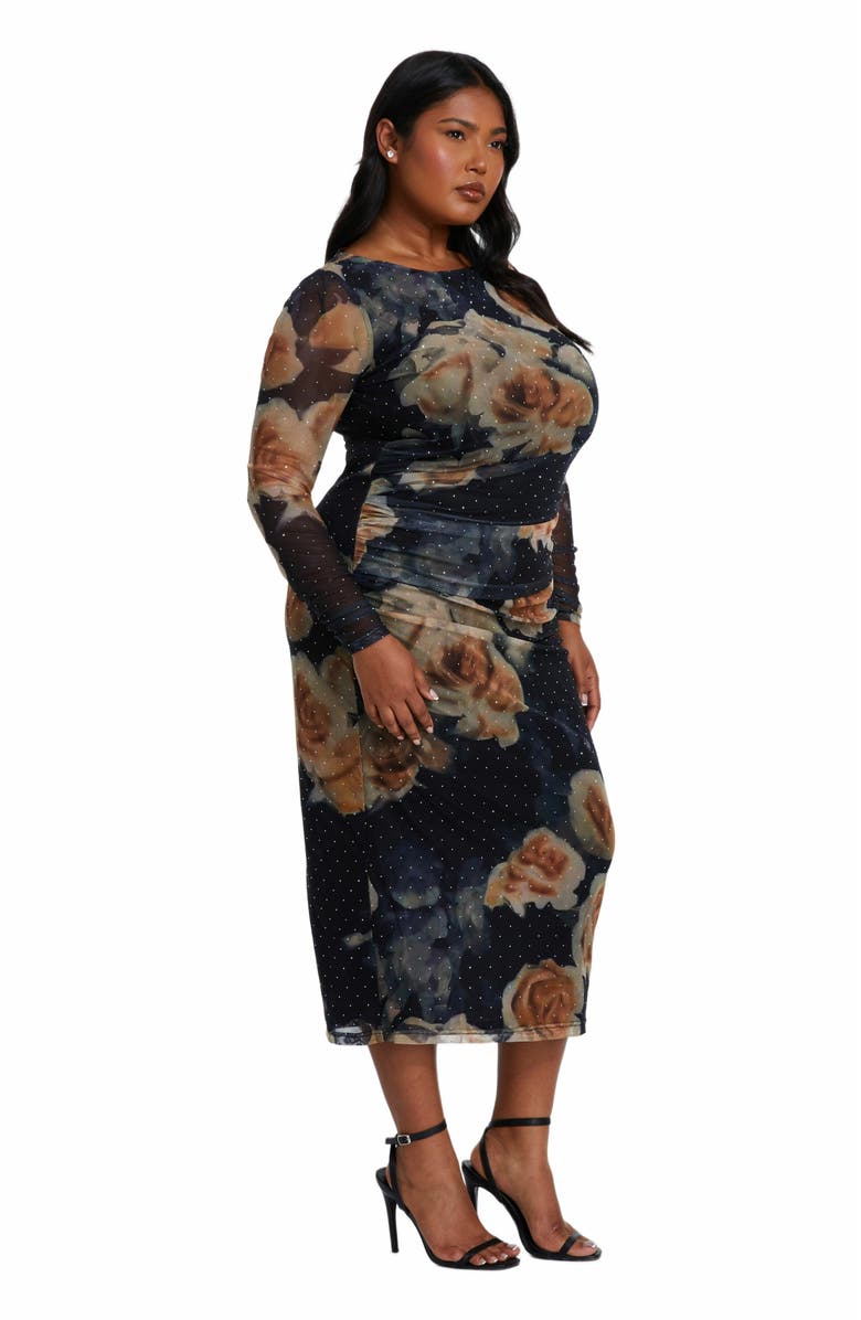 QUIZ Plus Size Floral Mesh Round Neck Maxi Dress, Alternate, color, 