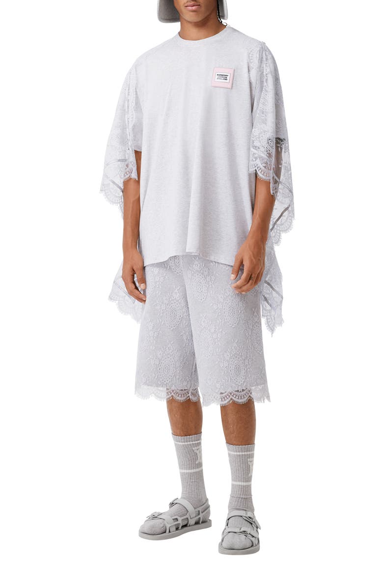 Drawstring Shorts with Lace Overlay, Alternate, color, LIGHT PEBBLE GREY