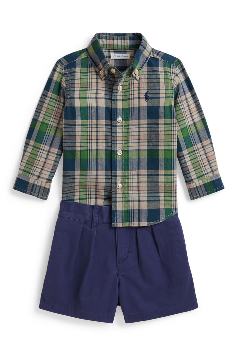 Two-Piece Shorts Set, Main, color, EARTH BLUE-PINK MULTI