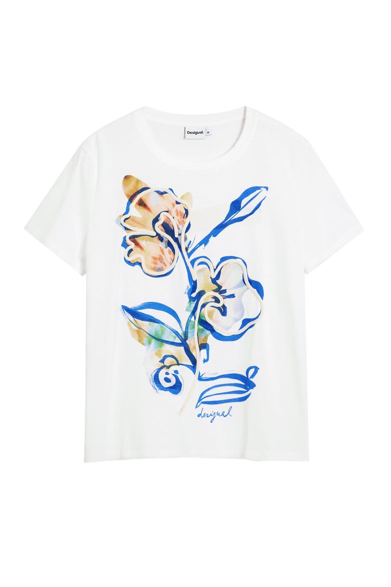 Floral Cord Embellished Cotton T-Shirt, Alternate, color, WHITE