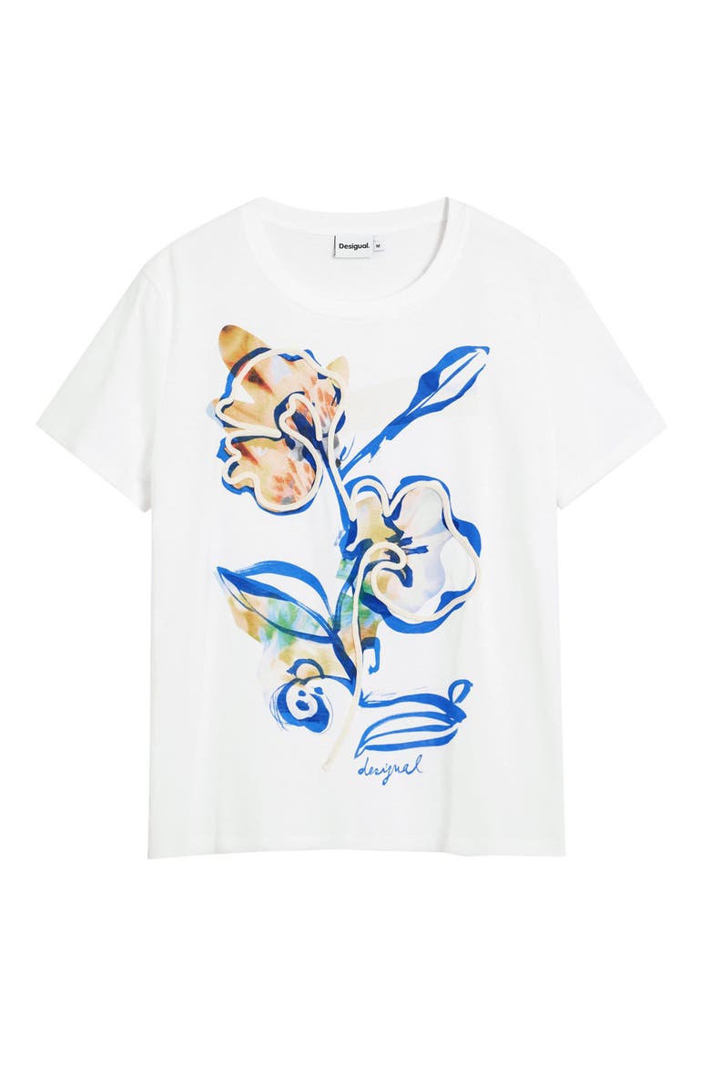 Desigual Floral Cord Embellished Cotton T-Shirt, Alternate, color, White