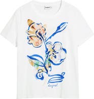 Desigual Floral Cord Embellished Cotton T-Shirt