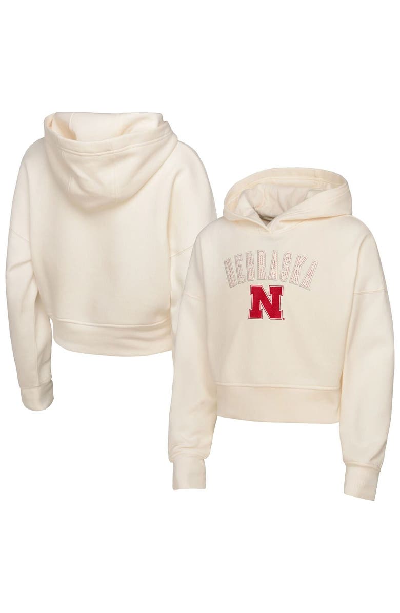 Outerstuff Girl's Youth Outerstuff Cream Nebraska Huskers Oversized Blitz Cropped Pullover Hoodie, Main, color, Cream