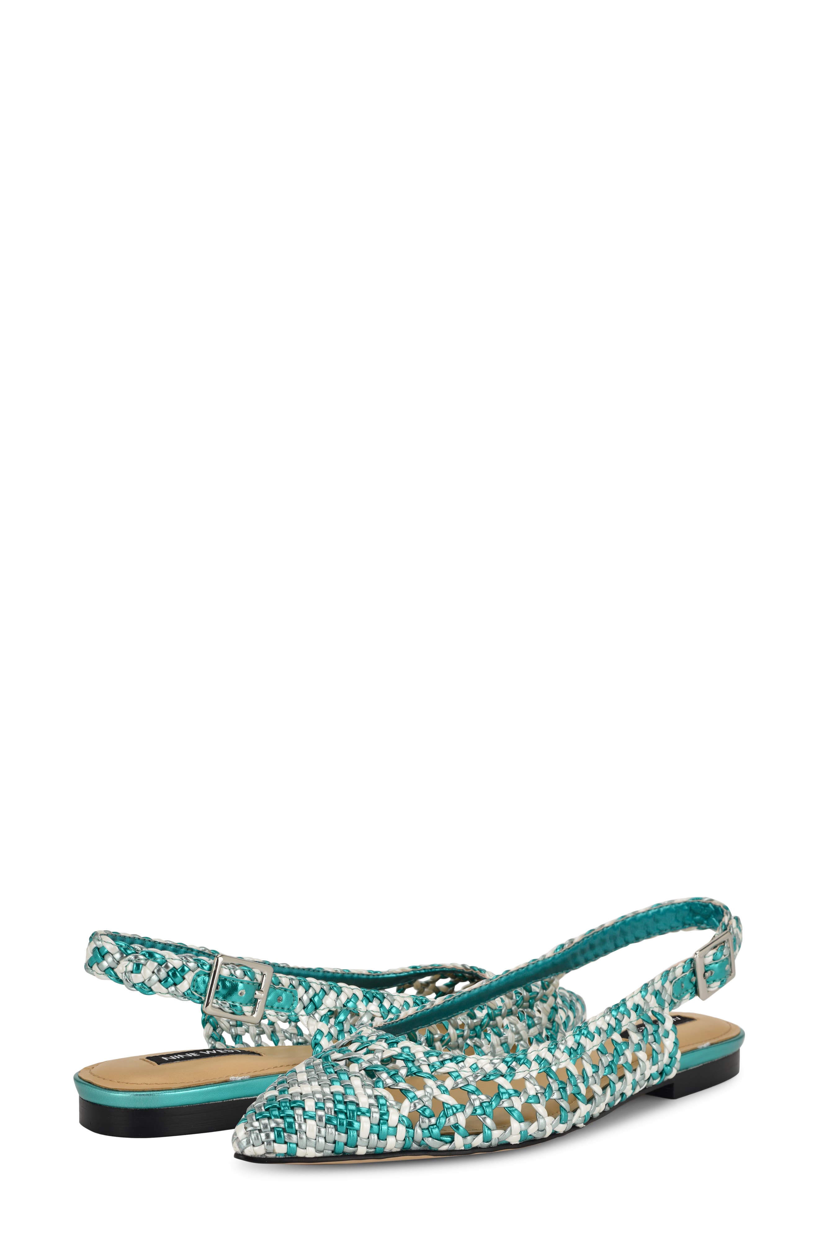 Nine West Soel Slingback Pointed Toe Flat, Alternate, color, Medium Green 310