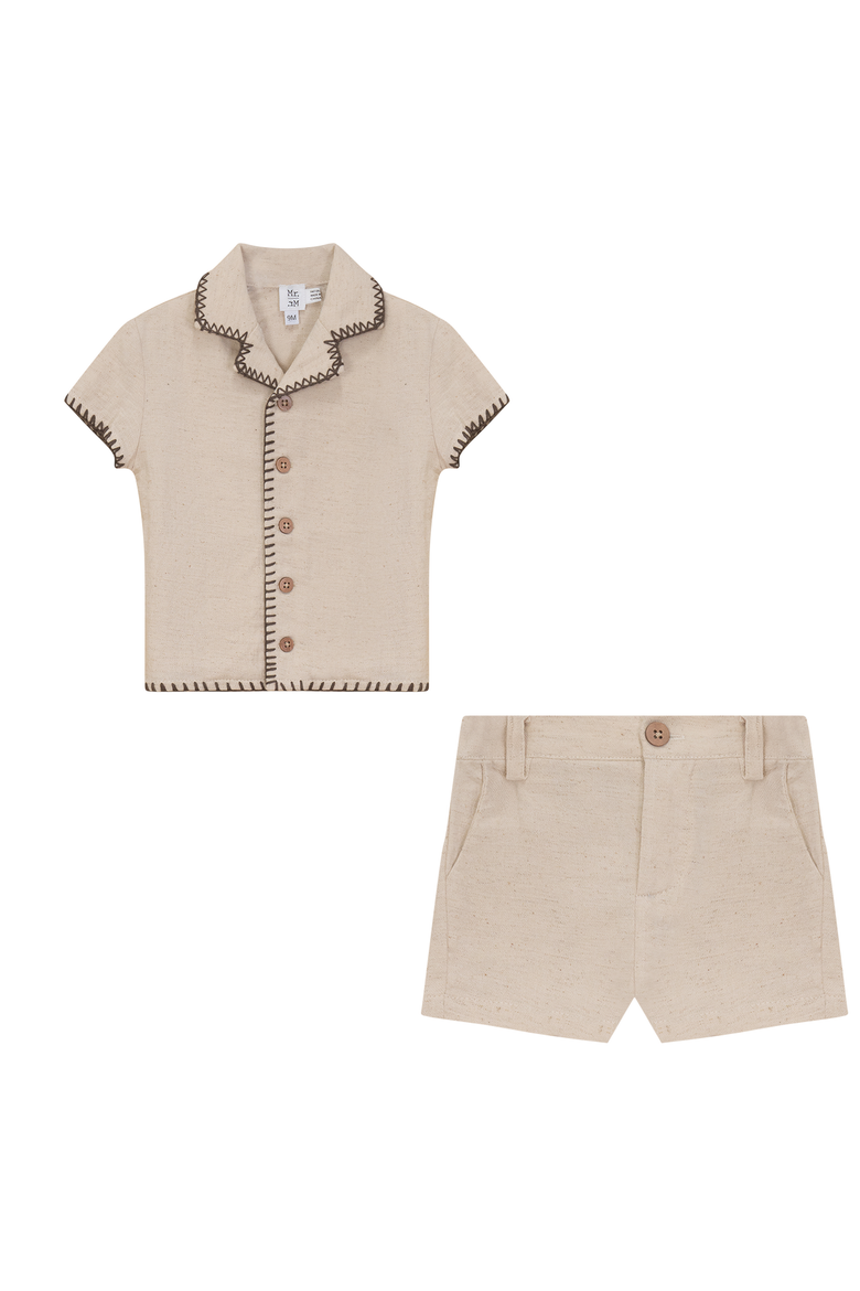 2 Piece Woven Shirt and Shorts Set, Main, color, Beige