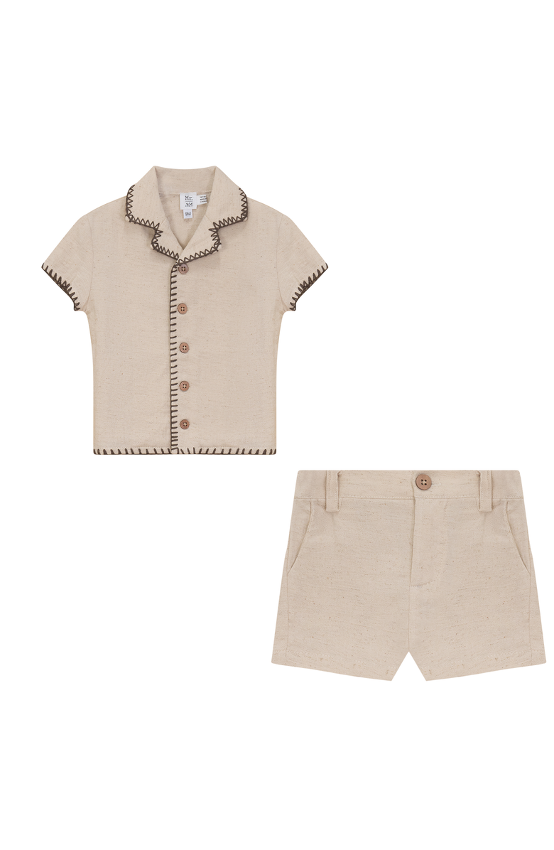 Mr. Mr. 2 Piece Woven Shirt and Shorts Set, Main, color, Beige