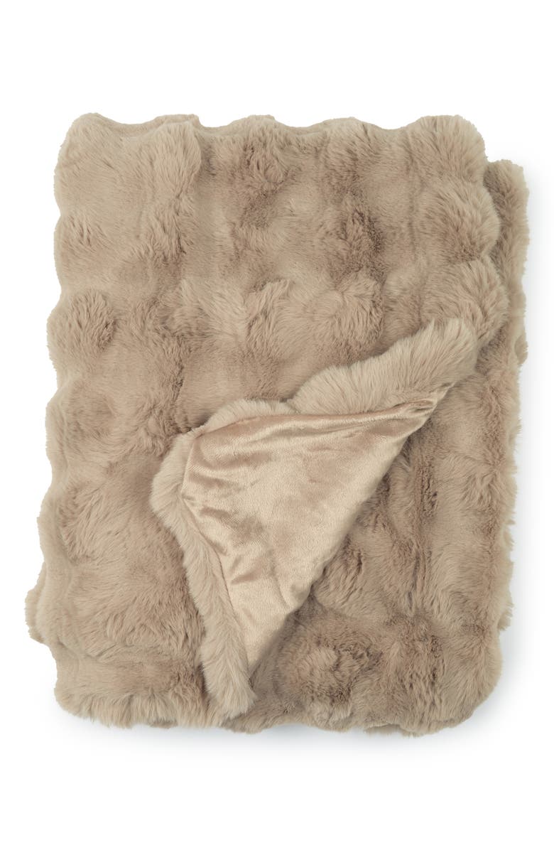 NORTHPOINT Carved Reversible Faux Fur Throw Blanket, Main, color,