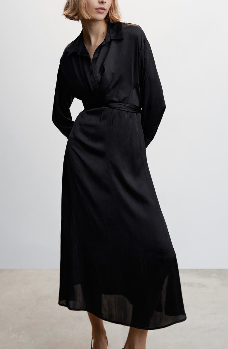 MANGO Long Sleeve Button-Up Midi Dress, Alternate, color, 