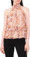 Chaus Paisley Print Smocked Halter Neck Blouse