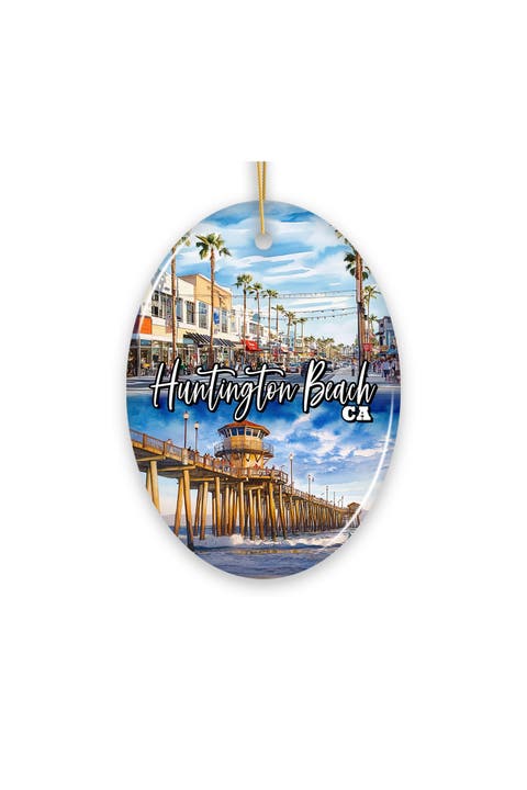 Huntington Beach Surf Pier Oval Ceramic Ornament