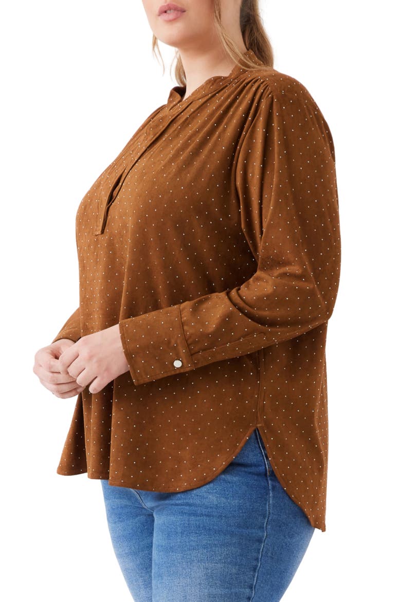 Embellished Half Placket Shirt, Alternate, color, MOCHA