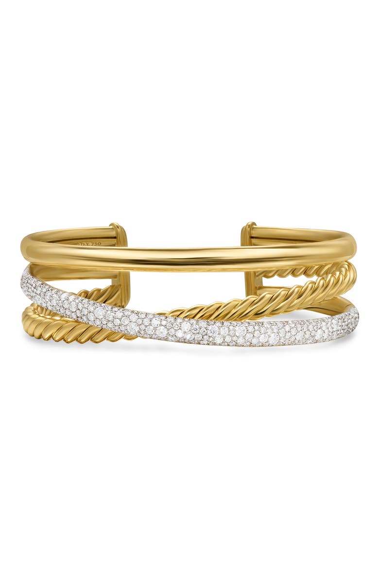 Pavé Diamond 3-Row Crossover Cuff Bracelet, Main, color, 18K YELLOW GOLD/ DIAMOND