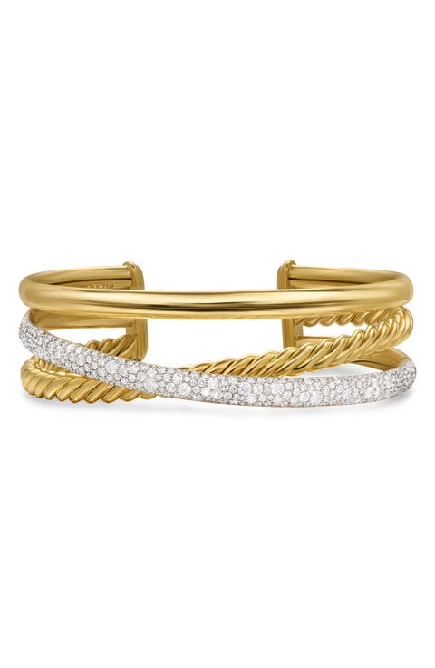 Pavé Diamond 3-Row Crossover Cuff Bracelet