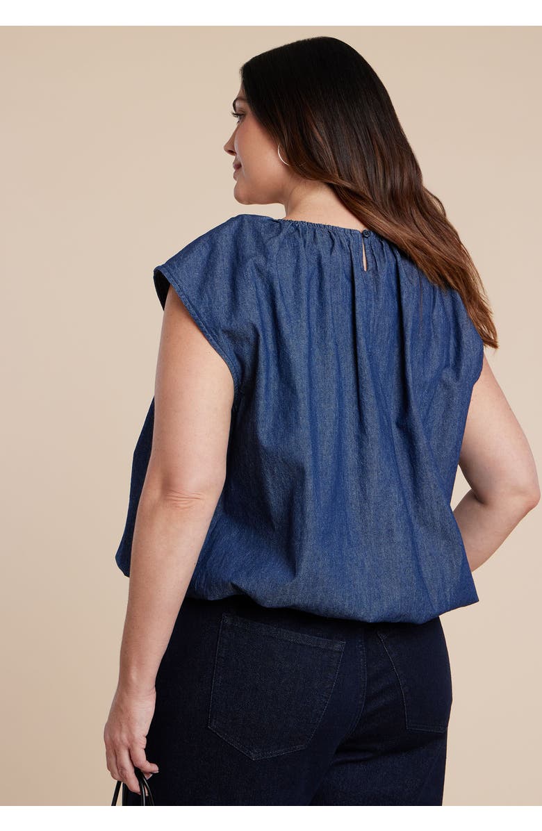 ELOQUII Bubble Chambray Top, Alternate, color, Navy
