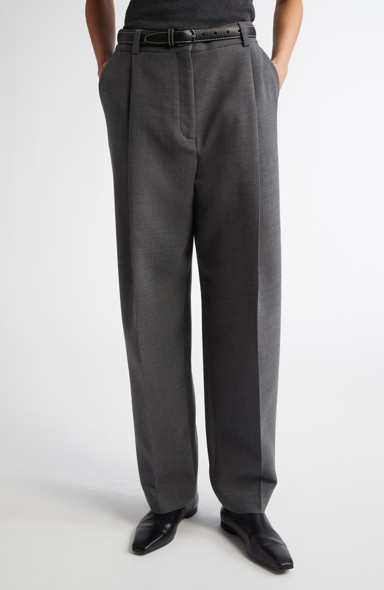 TOTEME Pleated Straight Leg Pants, Main, color, Grey Melange