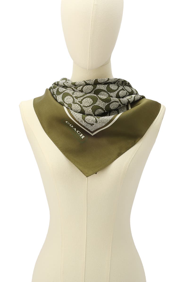 COACH Textured Signature Logo Square Silk Scarf, Alternate, color, Olive