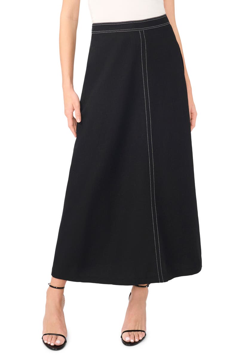 Vince Camuto Topstitch Flare Maxi Skirt, Main, color, Rich Black