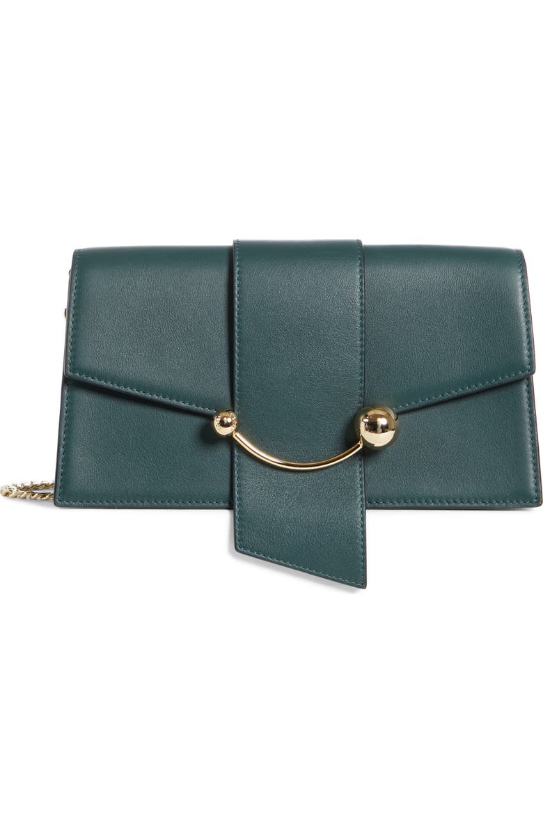 Strathberry Mini Crescent Leather Clutch, Main, color, Bottle Green