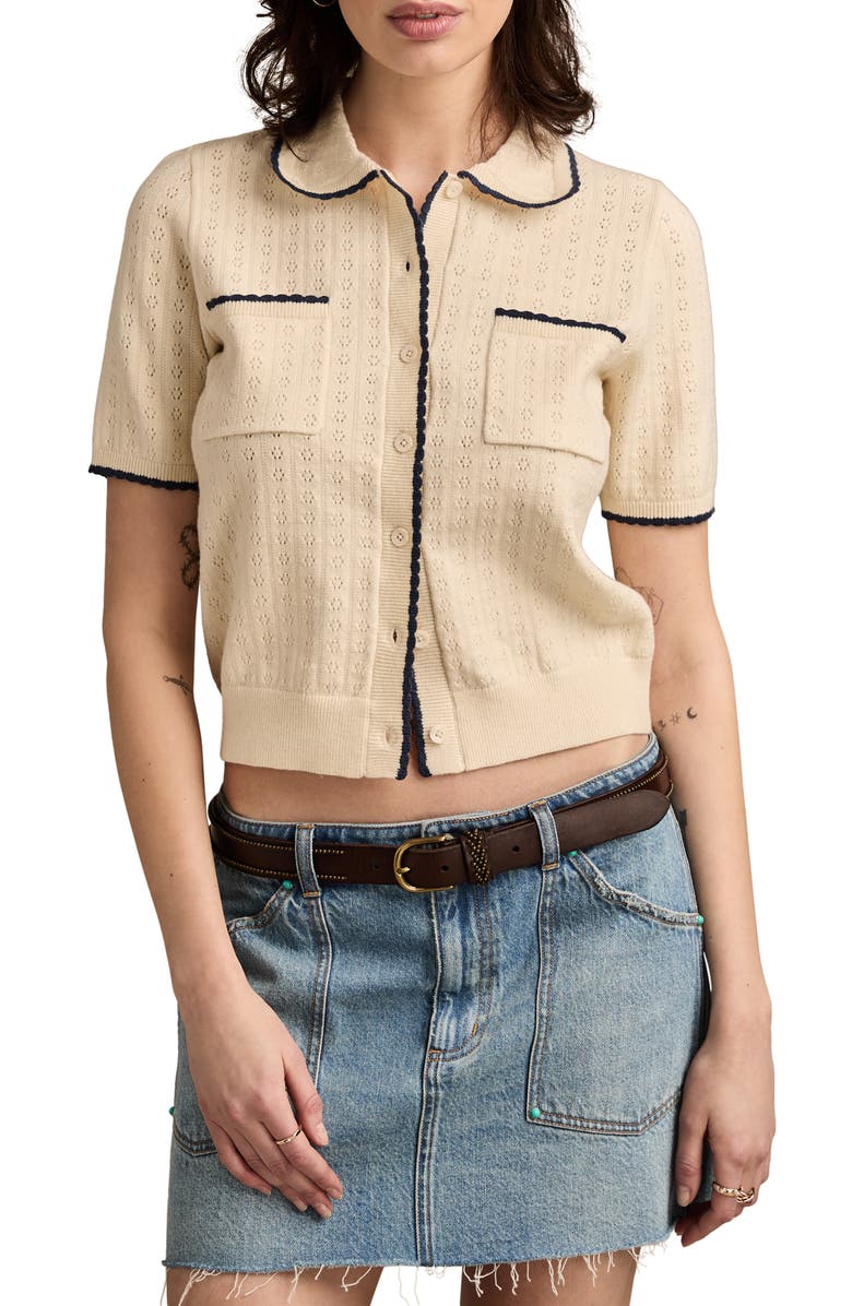 Lucky Brand Pointelle Trim Cardigan, Main, color, Turtledove