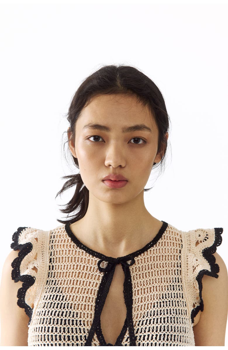 H&M Flounced Crochet-look Top, Alternate, color, Cream