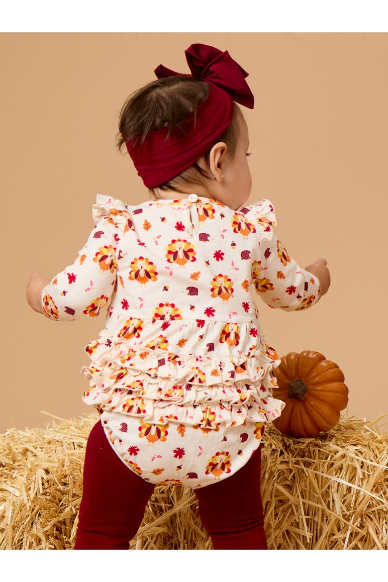 Long Sleeve Flutter Bubble Romper, Alternate, color, Gobble Gobble