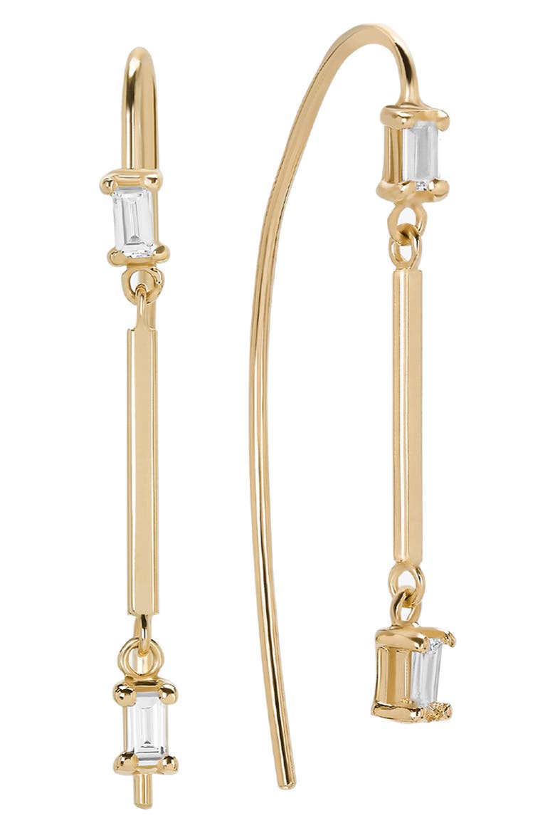 14K Gold Double Baguette Diamond Threader Earrings, Main, color, GOLD