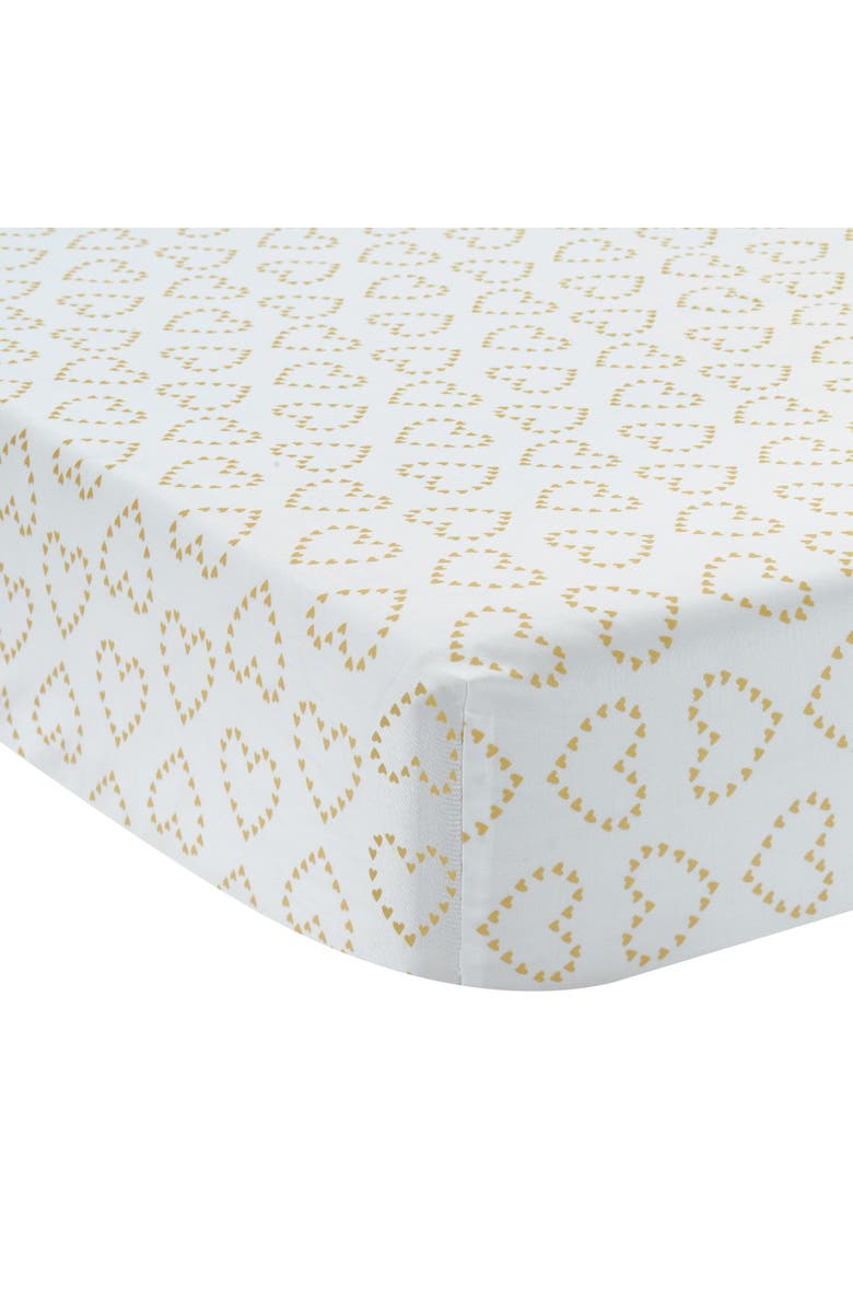 Lambs & Ivy Confetti Hearts 100% Cotton Baby Fitted Crib Sheet, Main, color, Gold