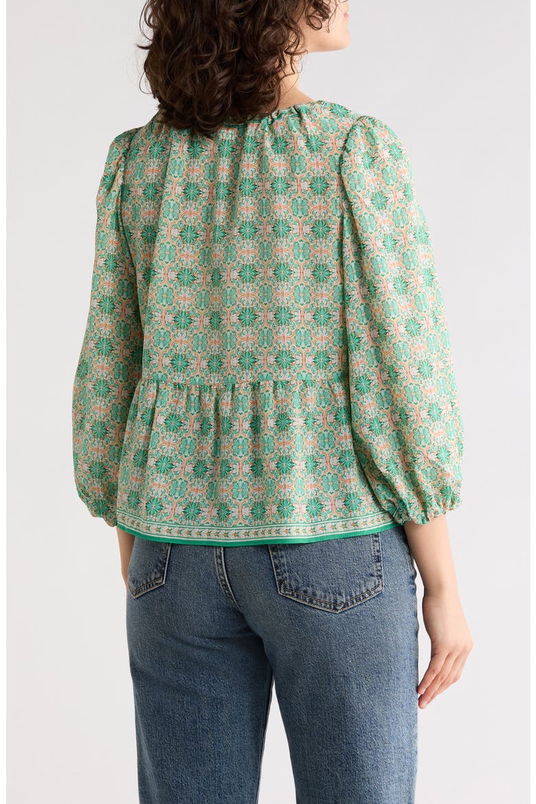 Polka Dot Tie Neck Top, Alternate, color, CREAM/ JADE FLORAL