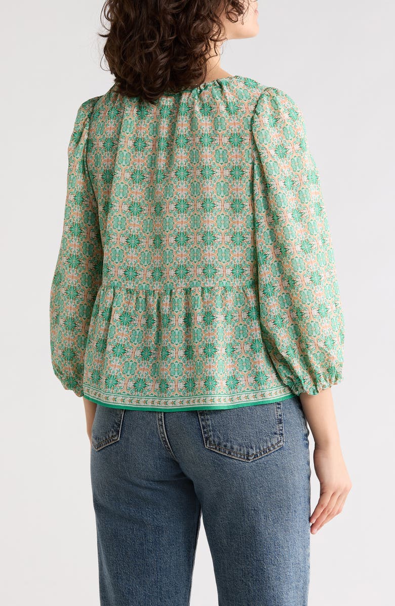 MAX STUDIO Polka Dot Tie Neck Top, Alternate, color, Cream/ Jade Floral