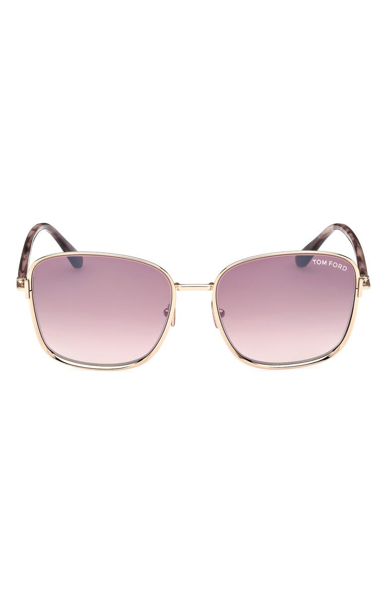 TOM FORD Fern 57mm Square Sunglasses, Main, color, Shiny Rose Gold / Gradient