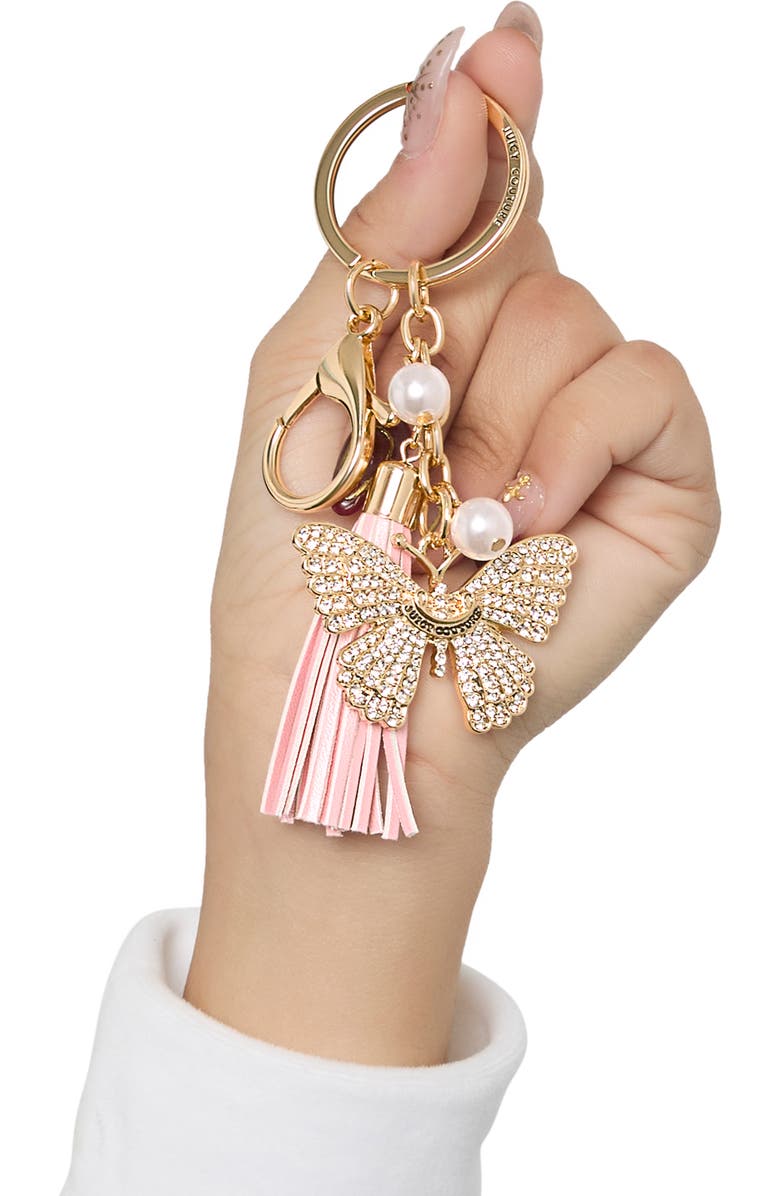 Juicy Couture Butterfly Charm Keychain with Pearls, Alternate, color, Gold, Pink