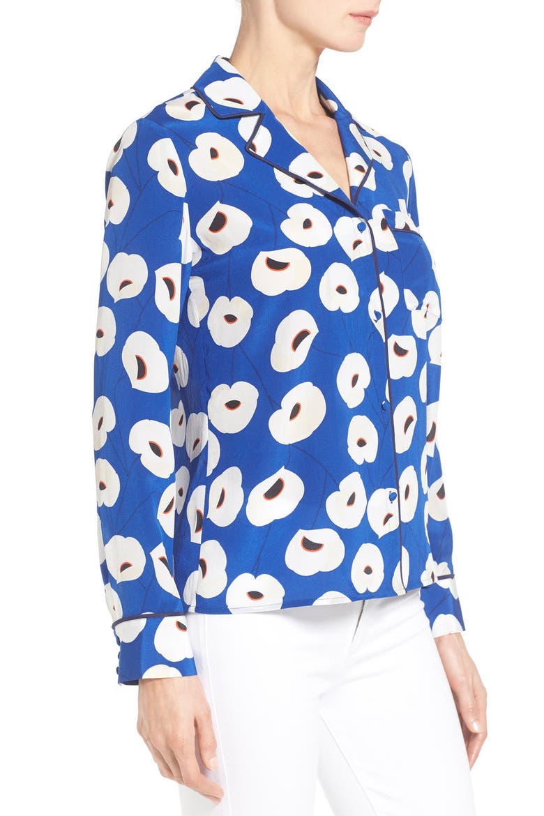 Olivia Palermo + Chelsea28 Silk Shirt, Alternate, color, BLUE MAZARINE POPPY