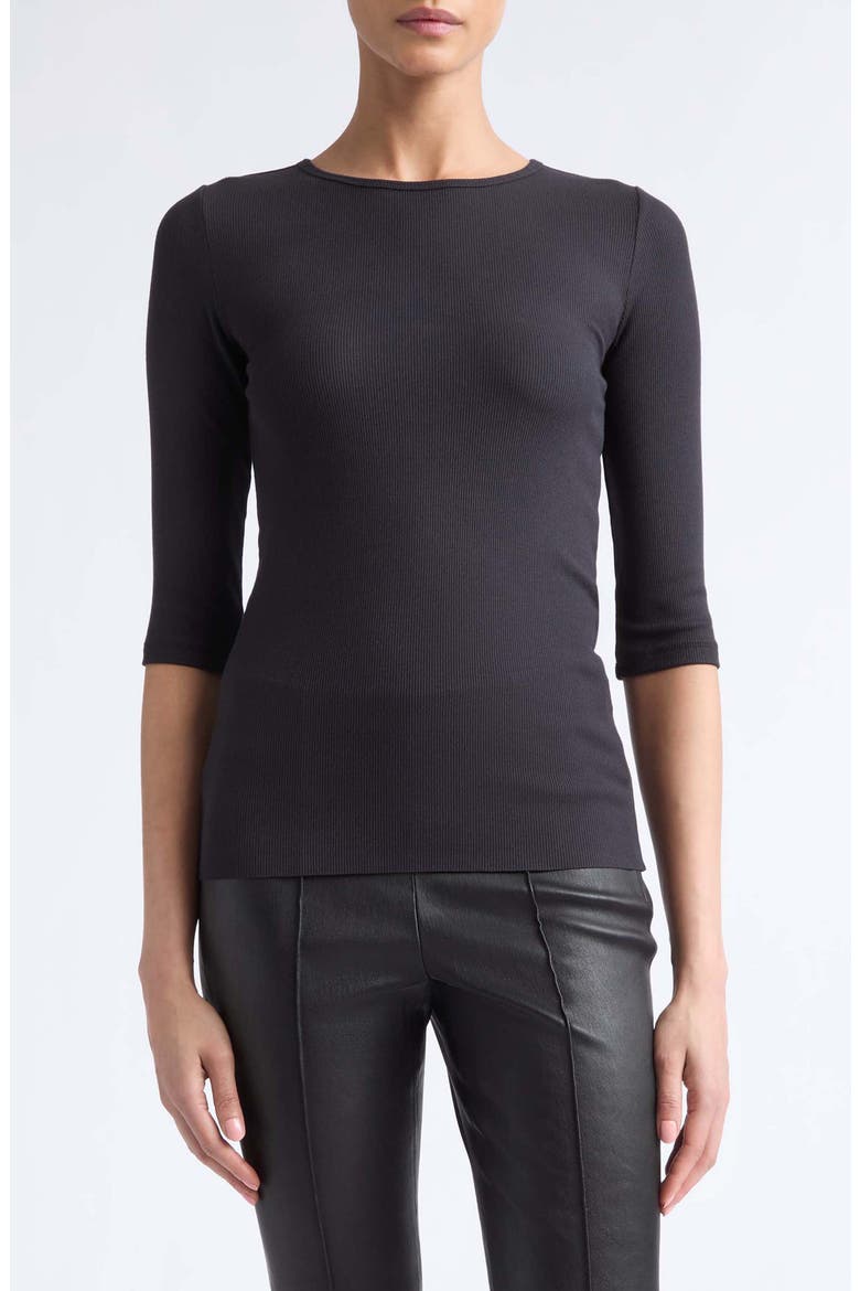 Elbow Sleeve Crewneck Top, Main, color, BLACK