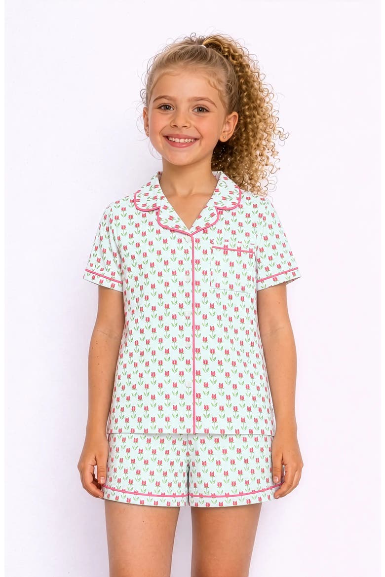 Tulip Print Short Sleeve Jersey PJ, Alternate, color, White Multi