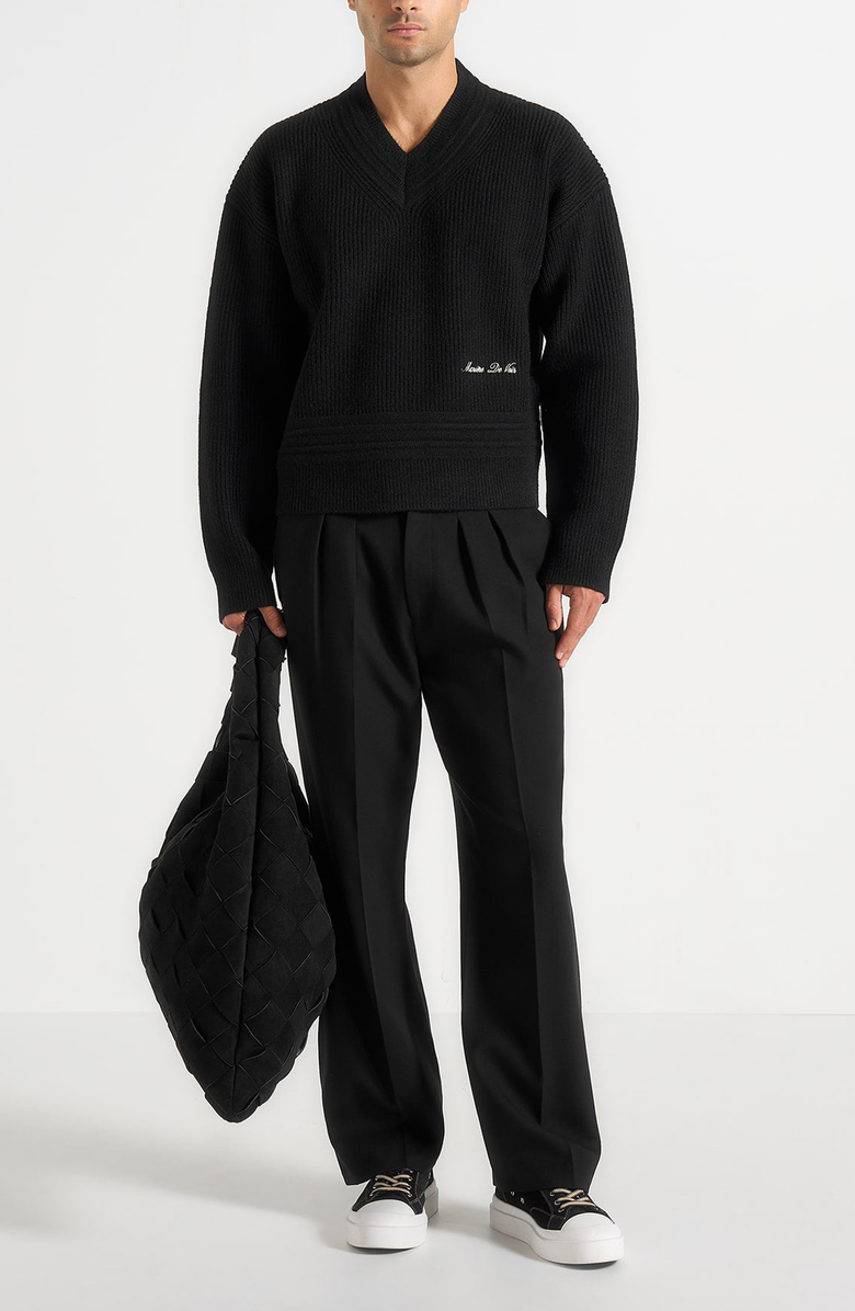 Manière De Voir Remi V-Neck Signature Knit Jumper, Alternate, color, Black