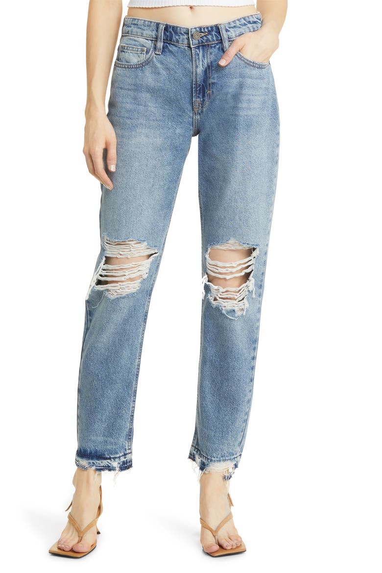 Bailey Ripped High Waist Slim Boyfriend Jeans, Main, color, MEDIUM WASH
