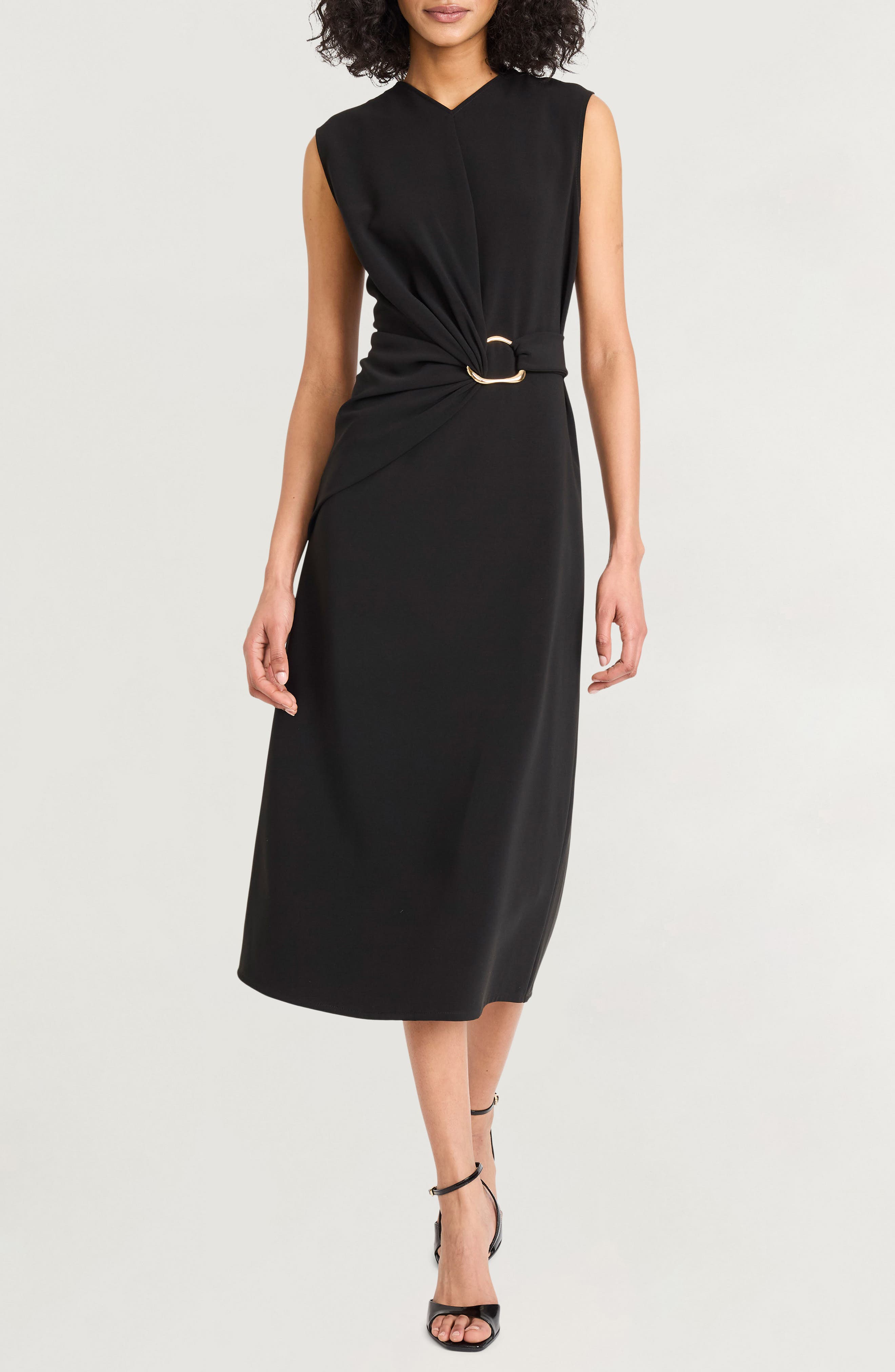 Luxely Sleeveless Ruched Midi Dress