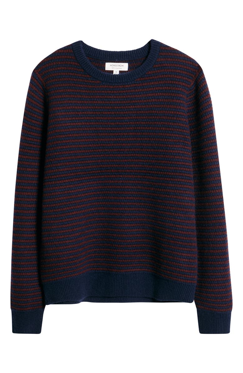 Nordstrom Stripe Cashmere Sweater, Alternate, color, Burgundy/ Navy Heather