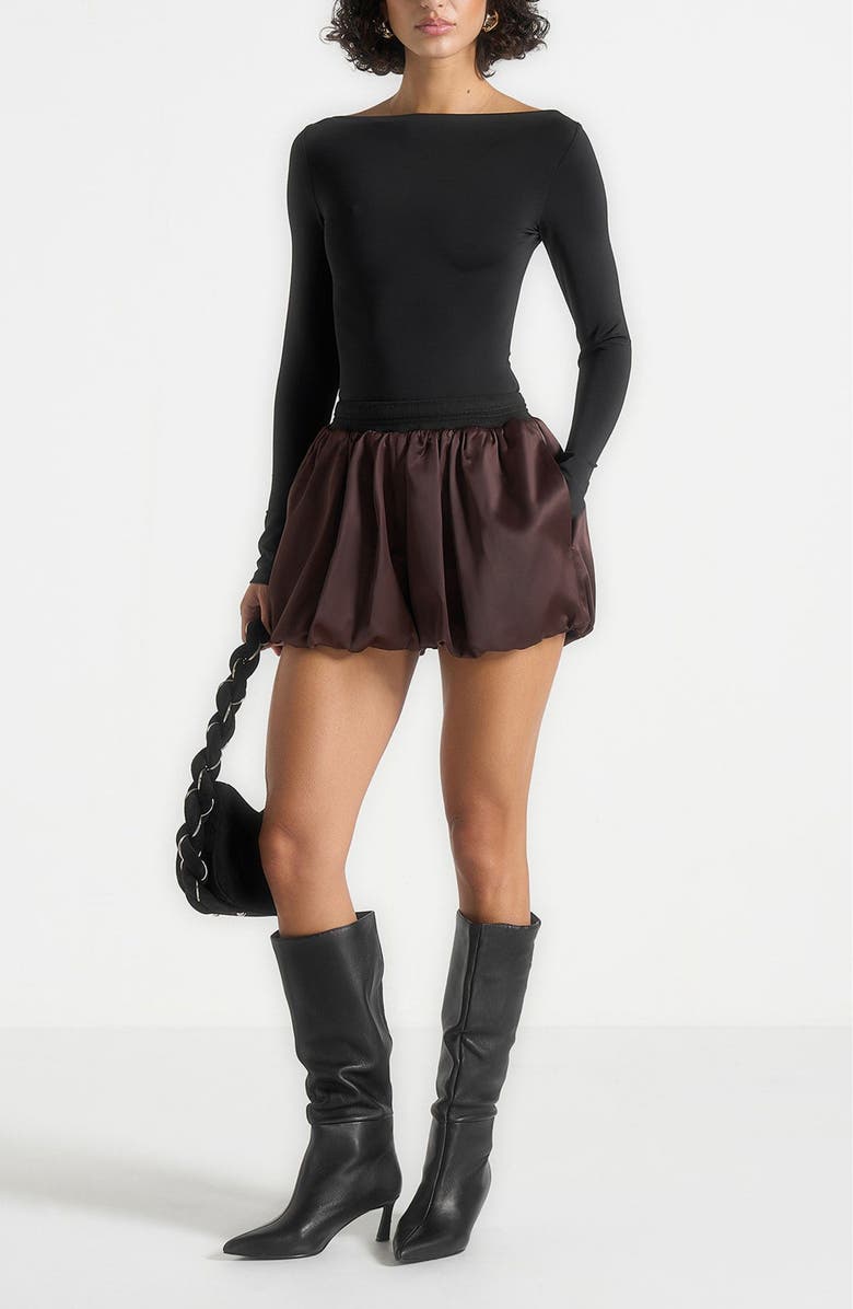 Manière De Voir Zoe Satin Balloon Shorts, Alternate, color, Brown/Black