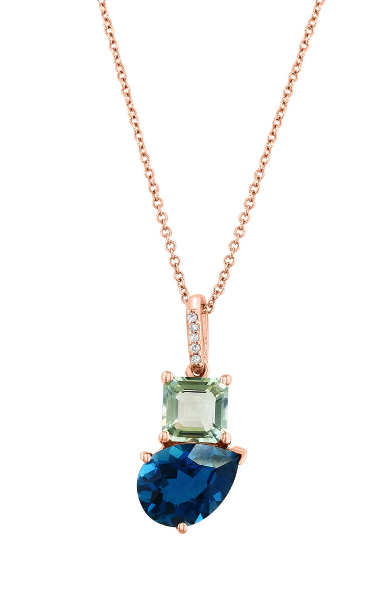 EFFY 14K Gold Diamond, London Blue Topaz & Green Amethyst Pendant Necklace, Main, color, 