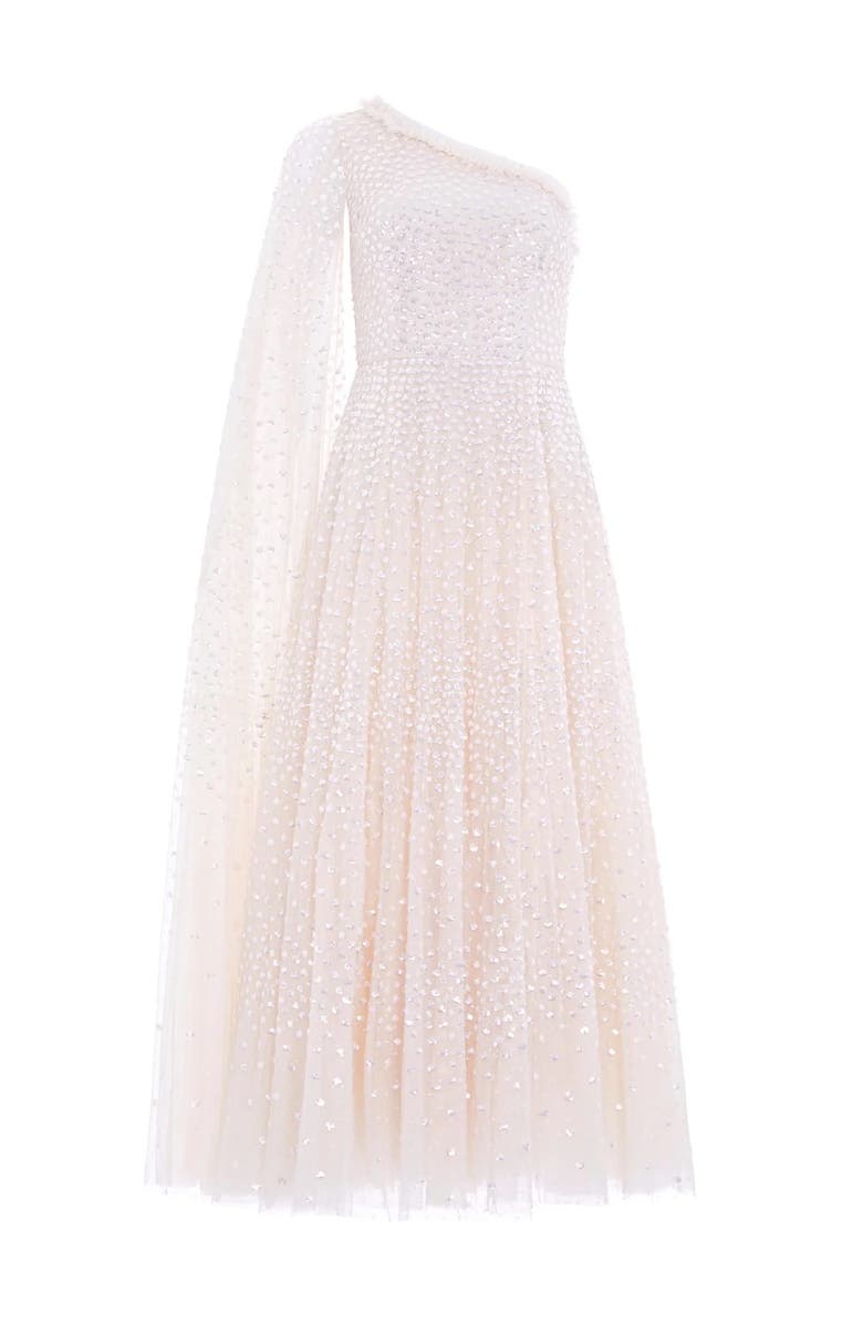 Needle & Thread Scatter Dot One-Shoulder Ankle Gown, Alternate, color, Cream