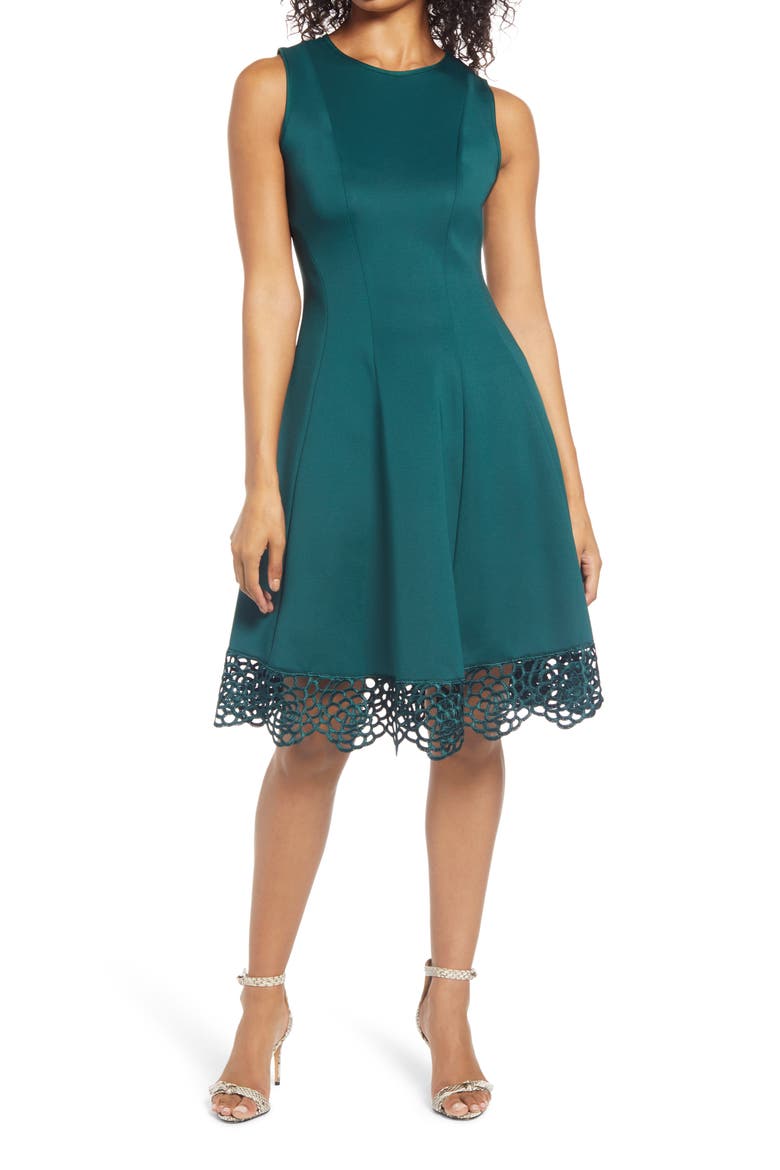 Donna Ricco Sleeveless Fit & Flare Dress, Main, color, HUNTER