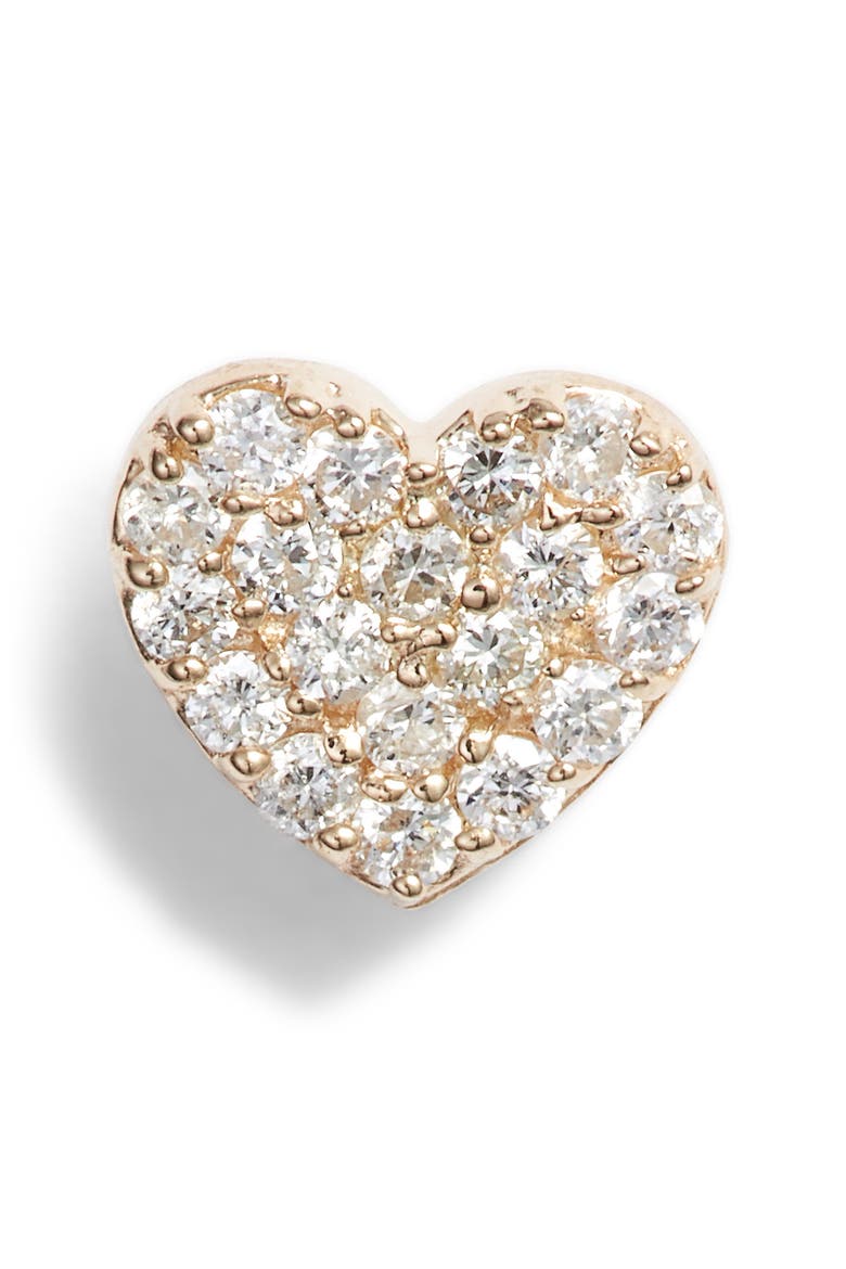 Pavé Diamond Single Heart Stud Earring, Main, color, GOLD/ DIAMOND
