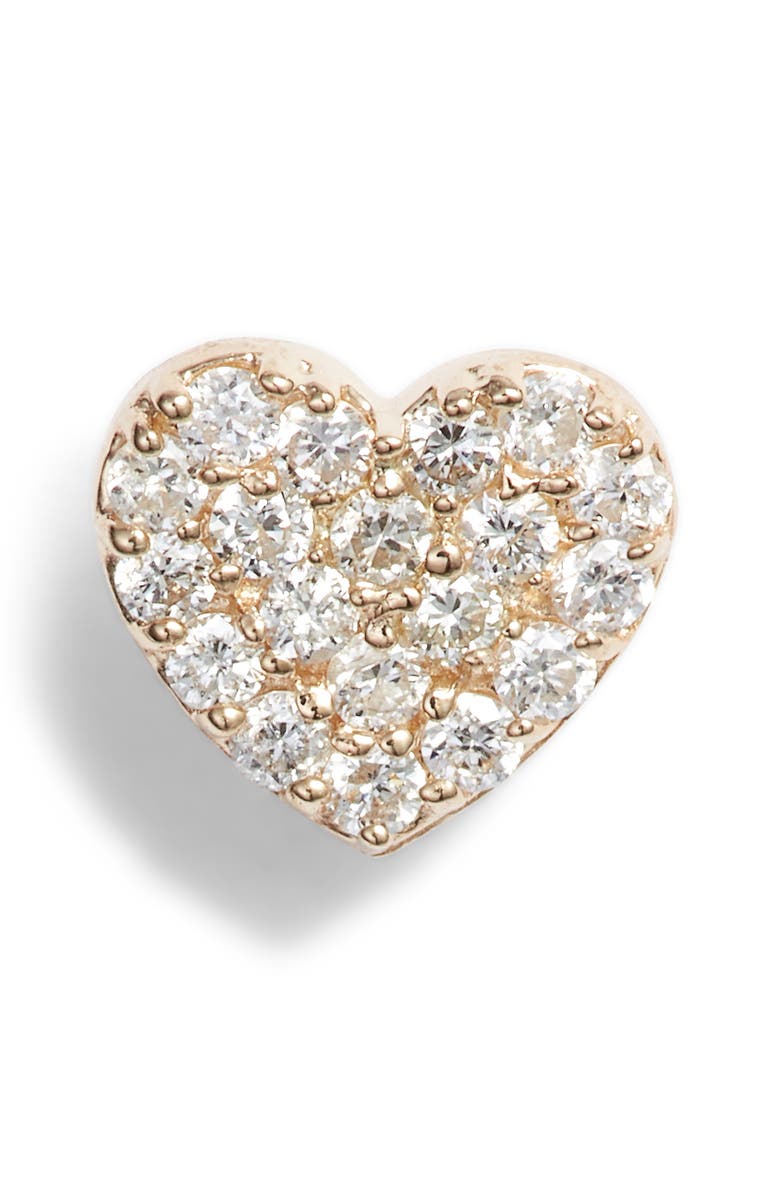 Anzie Pavé Diamond Single Heart Stud Earring, Main, color, Gold/ Diamond