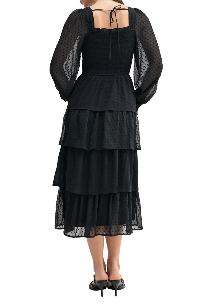 tiered long sleeve midi dress in swiss dot Plus Size for Women Tie Belt a Line Flowy Dresses with Pockets Erin is 58 Swiss Dot Long Sleeve Chiffon